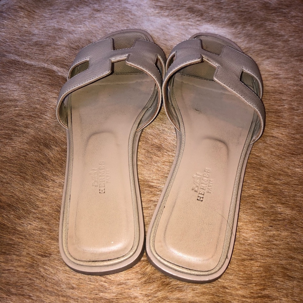 Hermes epsom leather Women's Ivory Oran Slide Sandals size 38 - Picture 4 of 7
